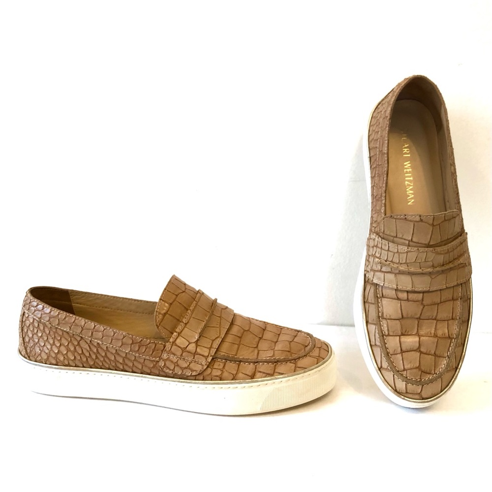 Stuart Weitzman Lounge Crocodile-Embossed Leather Loafer Sneaker